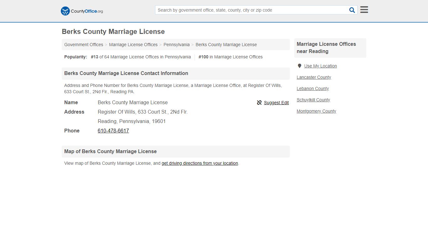 Berks County Marriage License - Reading, PA (Address and ...