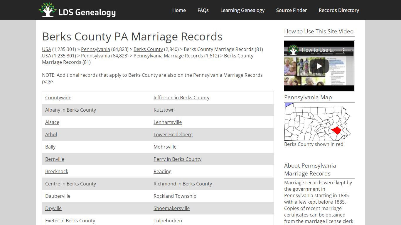 Berks County PA Marriage Records - LDS Genealogy